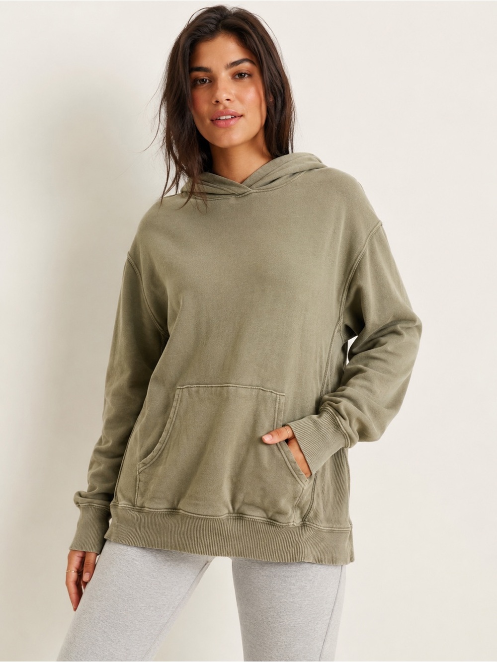 Aerie The Sweat Everyday Cozy Oversized Hoodie Olive Green XS